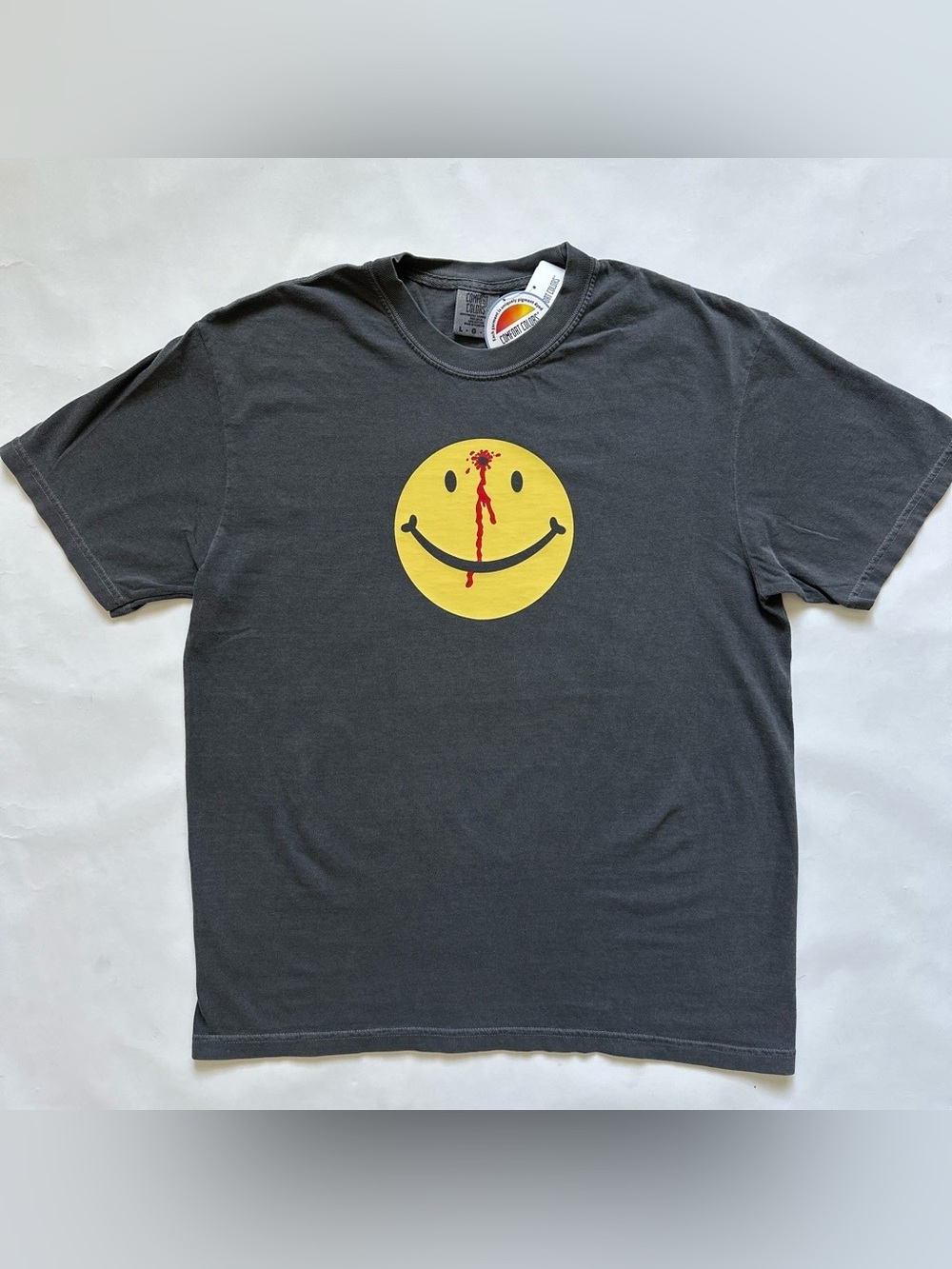 Vintage headshot smiley tee gunshot grunge happy face bullet hole horro shirt